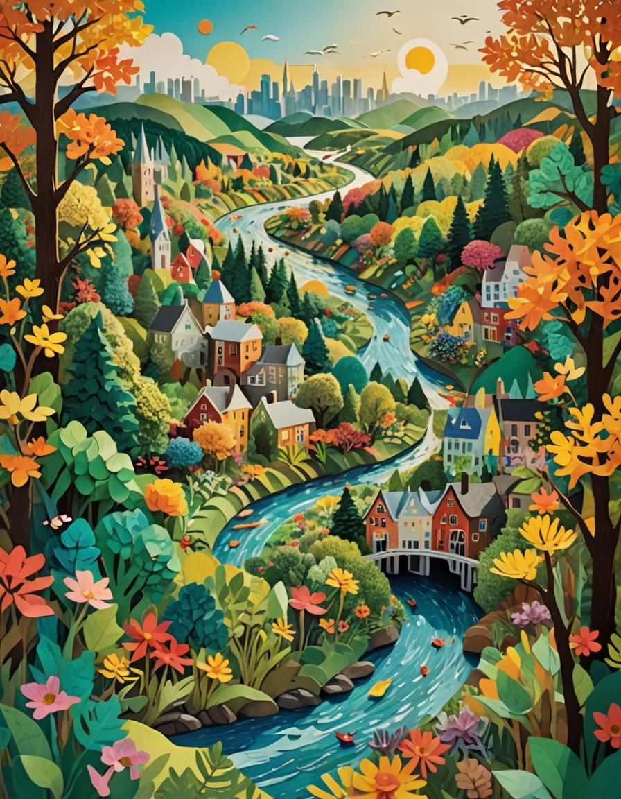 Vibrant Paper Collage Garden in Eric Carle Style