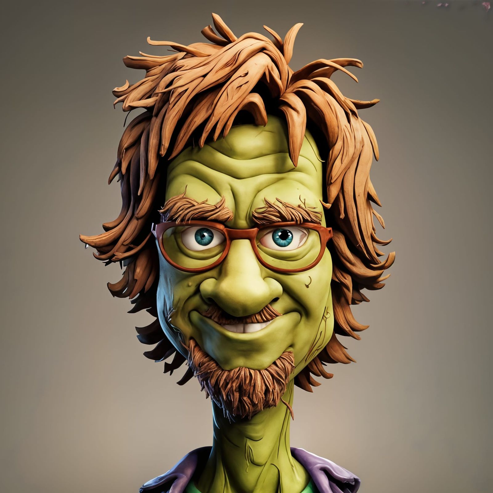 Cartoon Clay Portrait of Shaggy Rogers in a Fun American Bac...