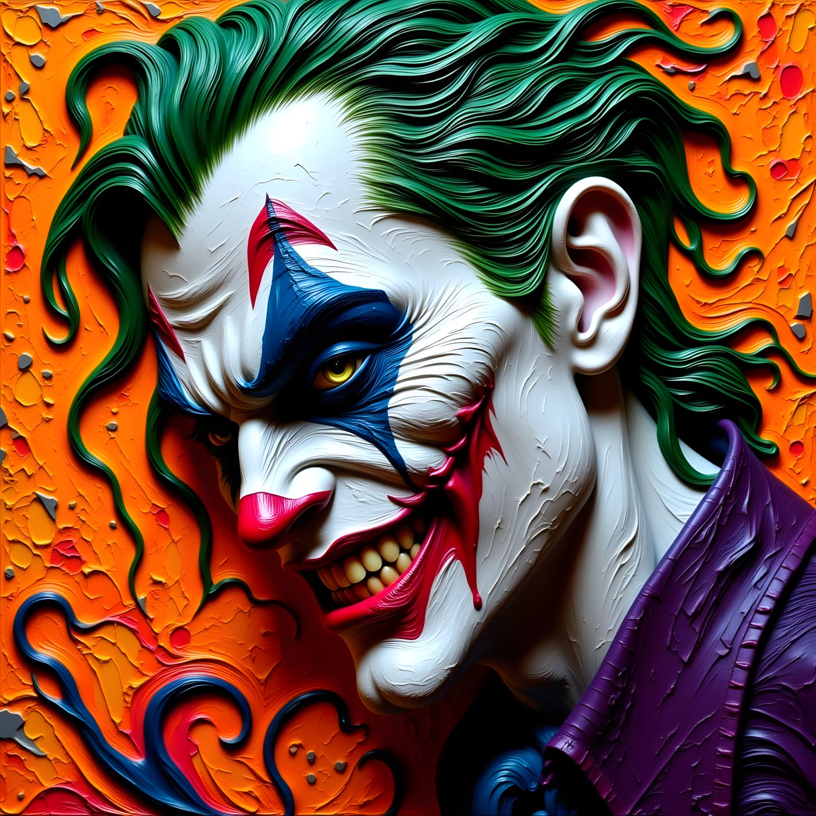 Surreal, Impasto Painting of the Joker's Twisted Smile