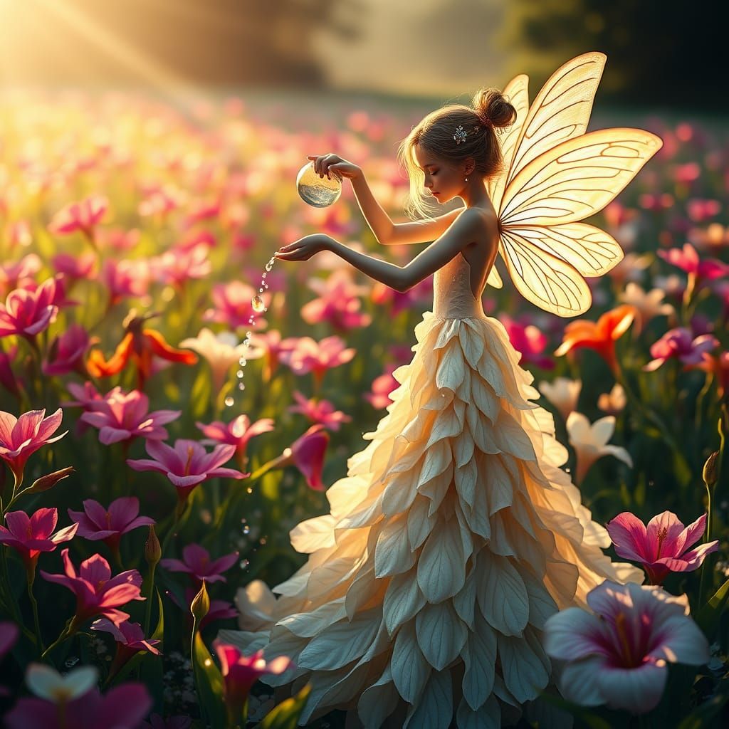 Fairy Girl in Morning Glory, Pre-Raphaelite Style