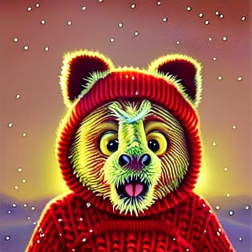 Happy Giraffe in Cozy Sweater: Oil Painting