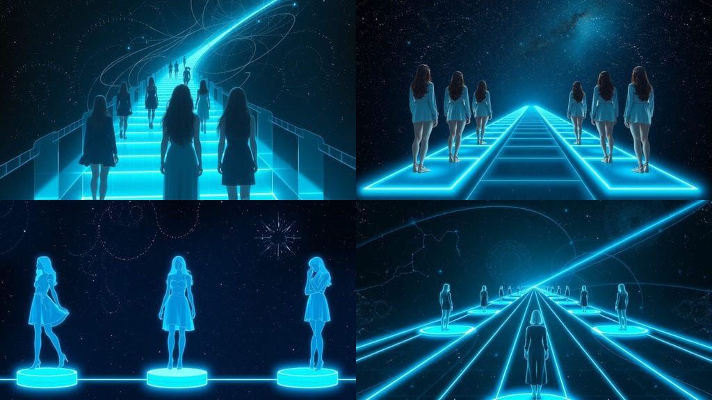 A cinematic, futuristic illustration visualizing the Many-Wo...