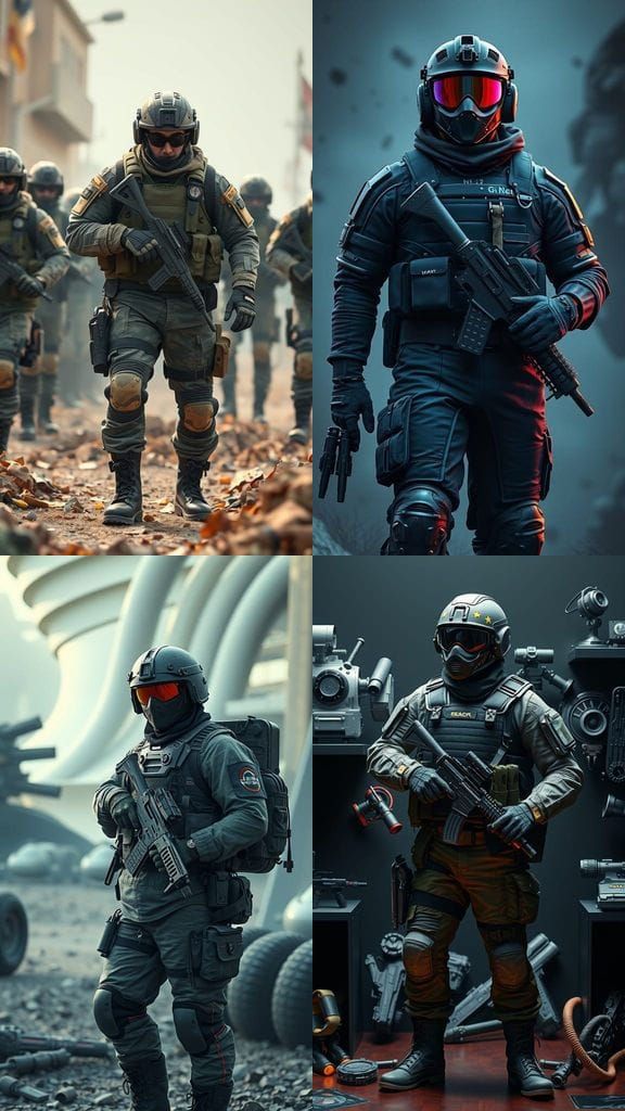 Modern Soldier in Combat Suit, Detailed Matte Painting