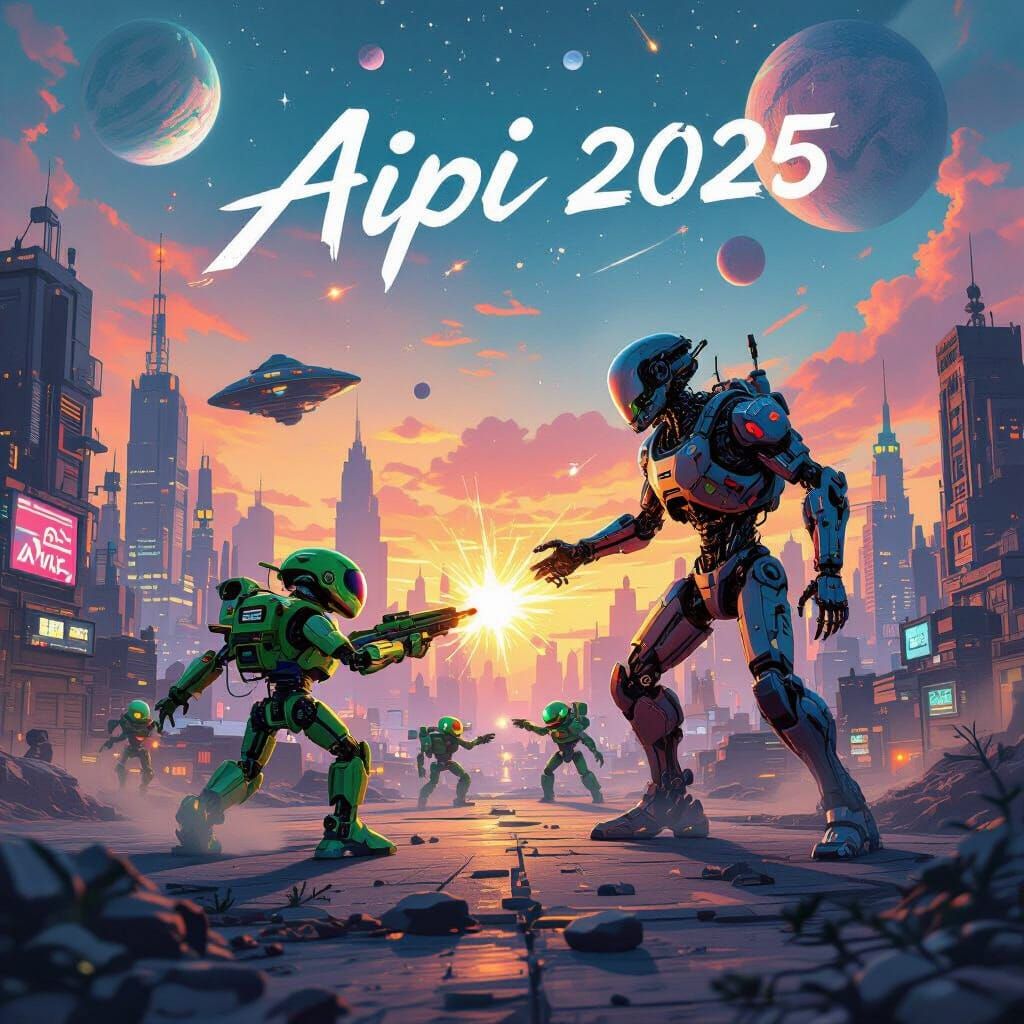 Cyberpunk Cityscape Battle with Robotic Jetbots