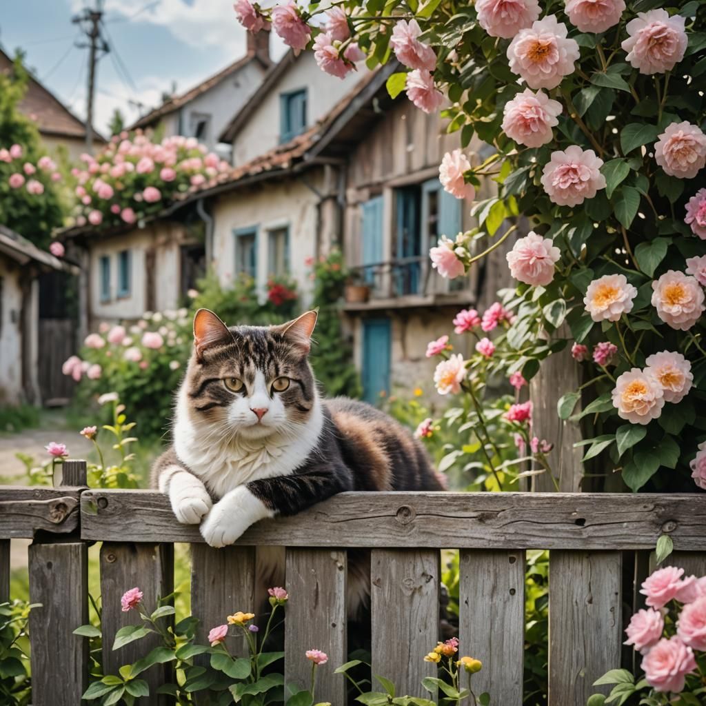 Cat Resting Among Flowers: Professional Photography