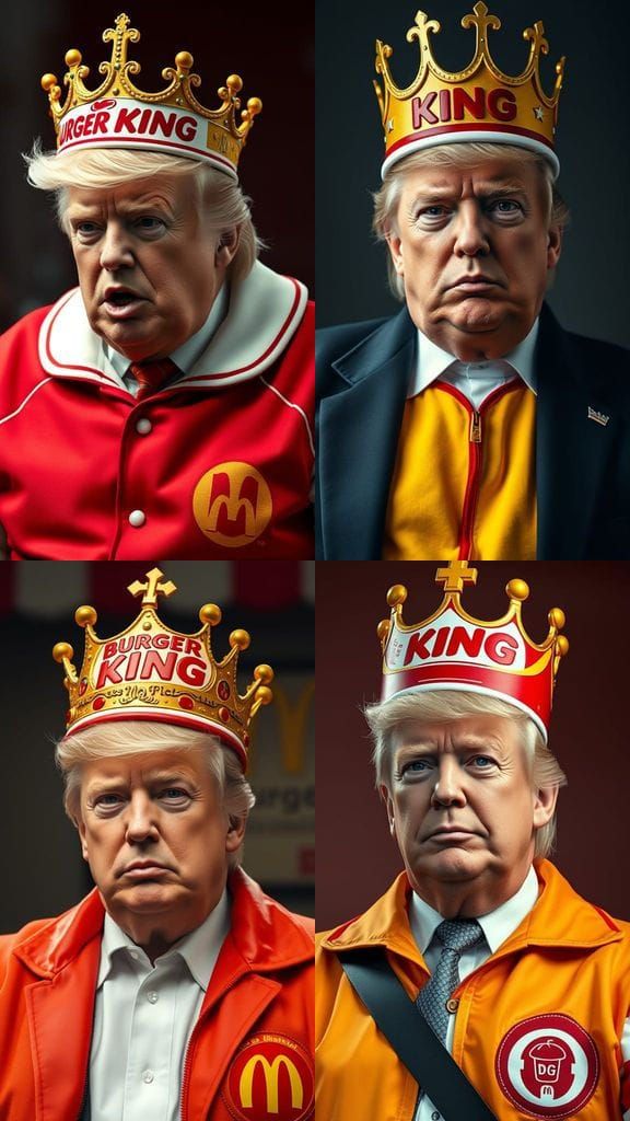 Donald Trump Wears Burger King Crown in Ronald McDonald Atti...