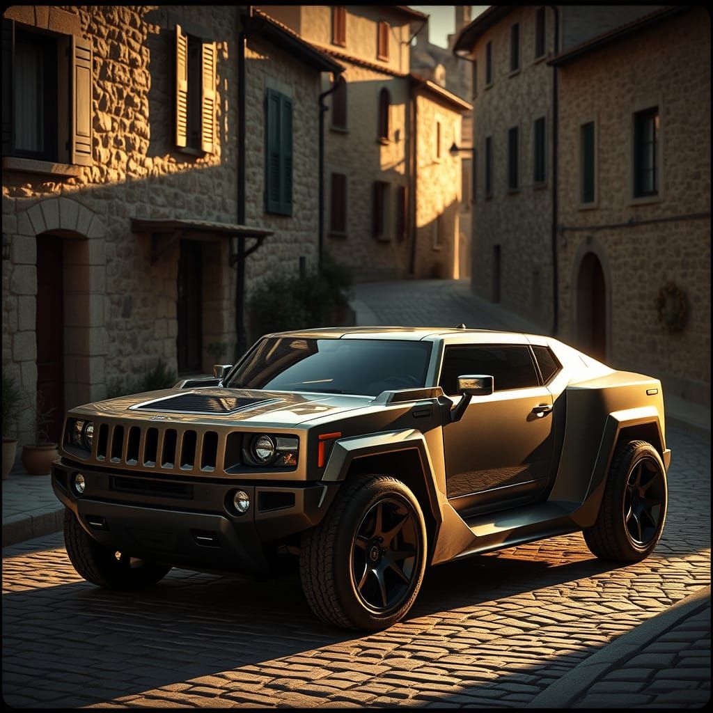 Sleek Hummer Zagato Concept Car in Moody Village Setting