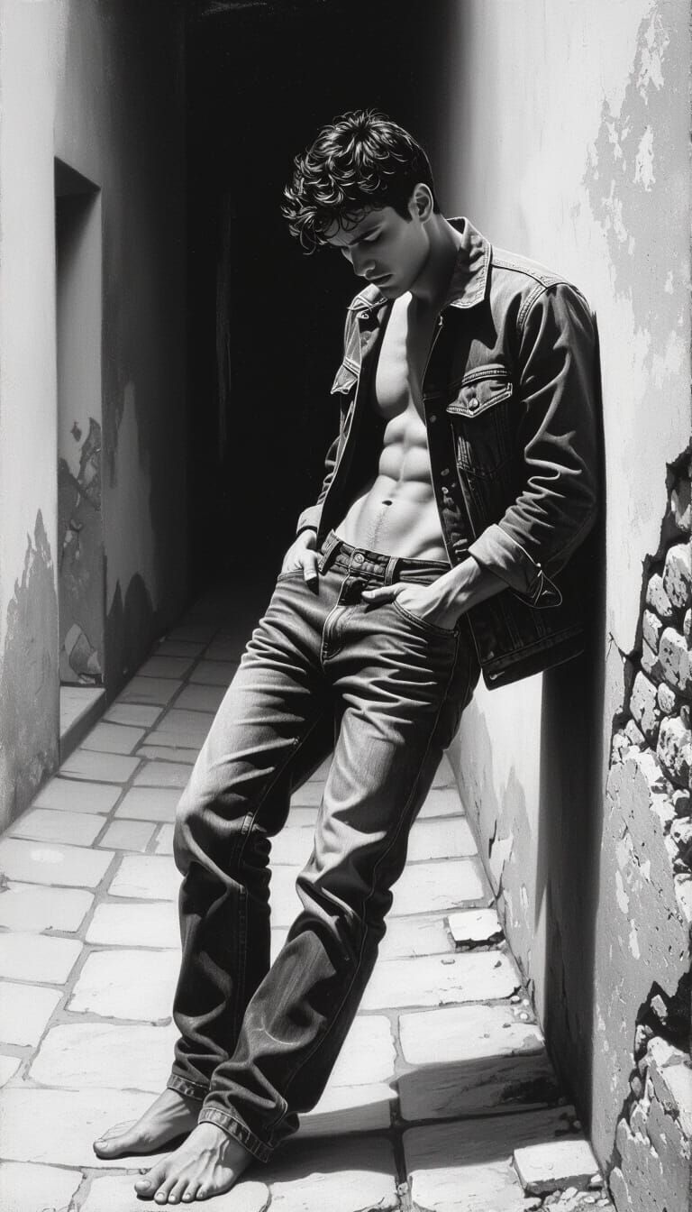 Young Man in Dark Alley, Yamato-e Style