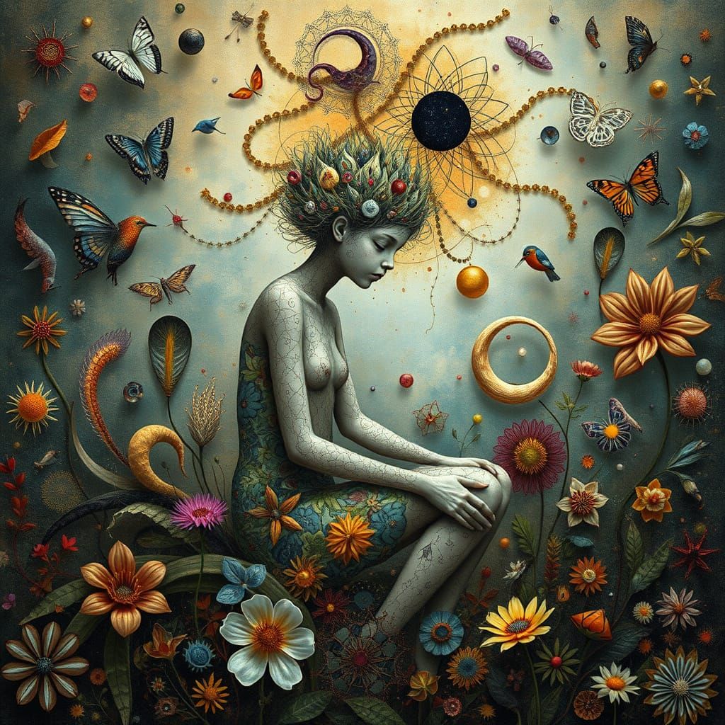 Surreal Figure Embodies Dreamlike Aura Amidst Kaleidoscope o...