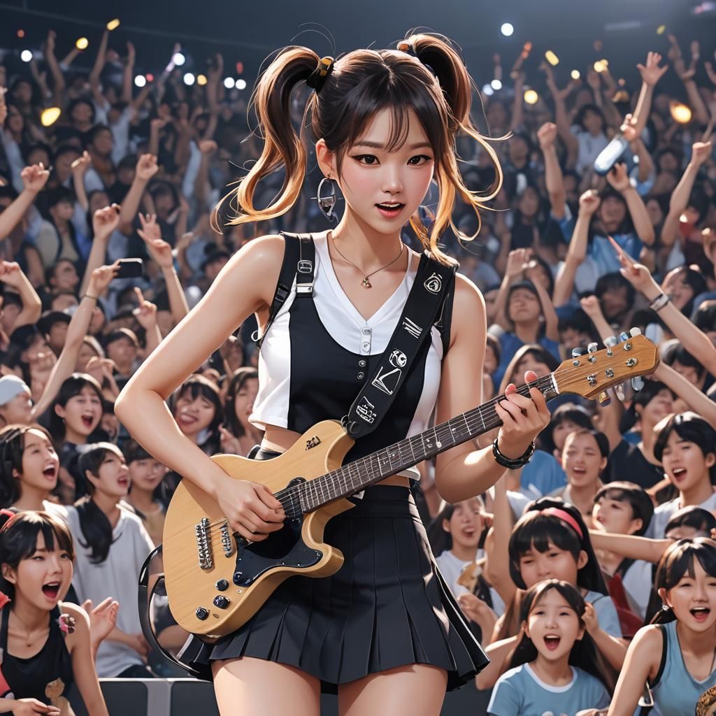 Korean Guitarist at Concert in 3D Anime Style