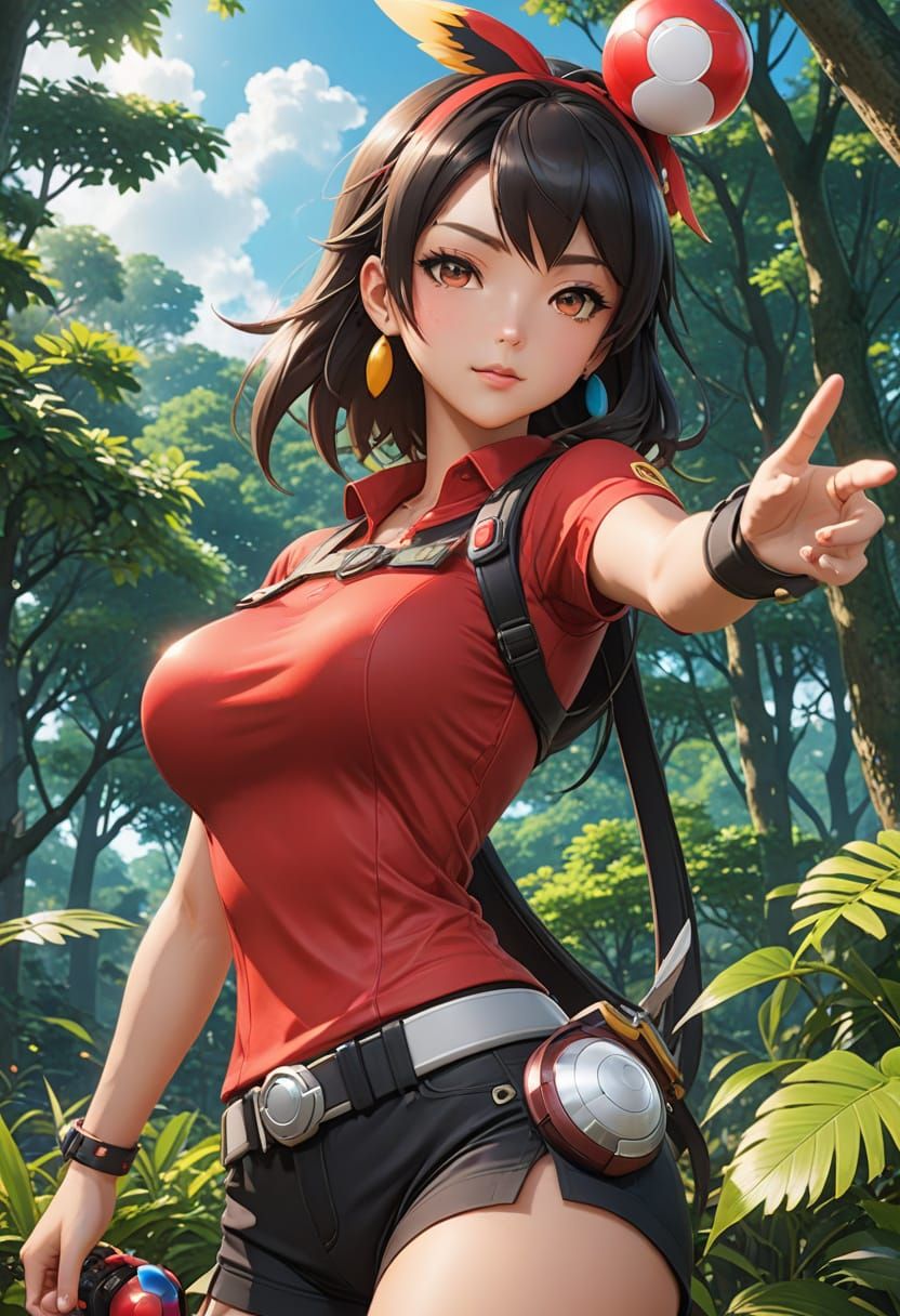 Hyper-Realistic 3D Anime Art of a Female Pokémon Trainer