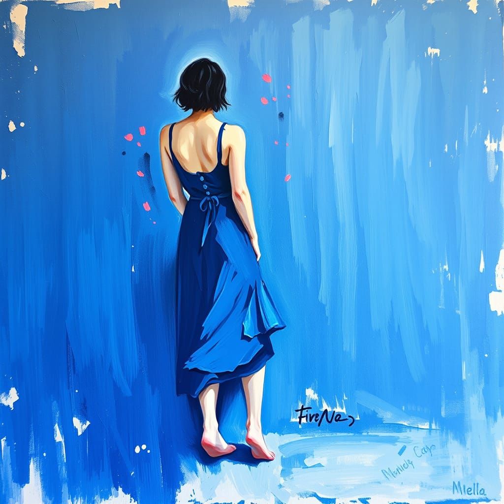 Impressionist Woman in Dark and Light Blues