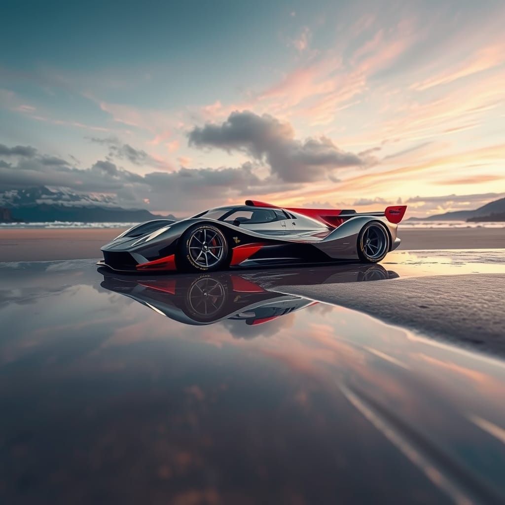 Surreal Double Exposure: Racing Car Reflection