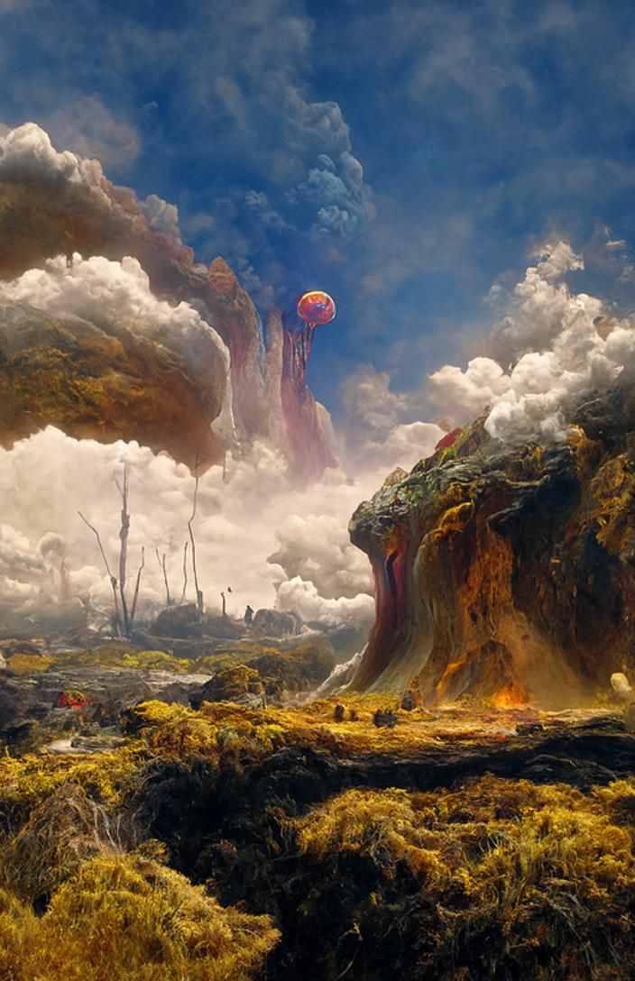 Surreal Volcanic Eruption on Alien Mushroom Planet