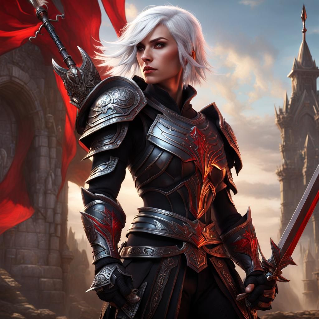 Armored Female Warrior with Chainsword, Digital Art