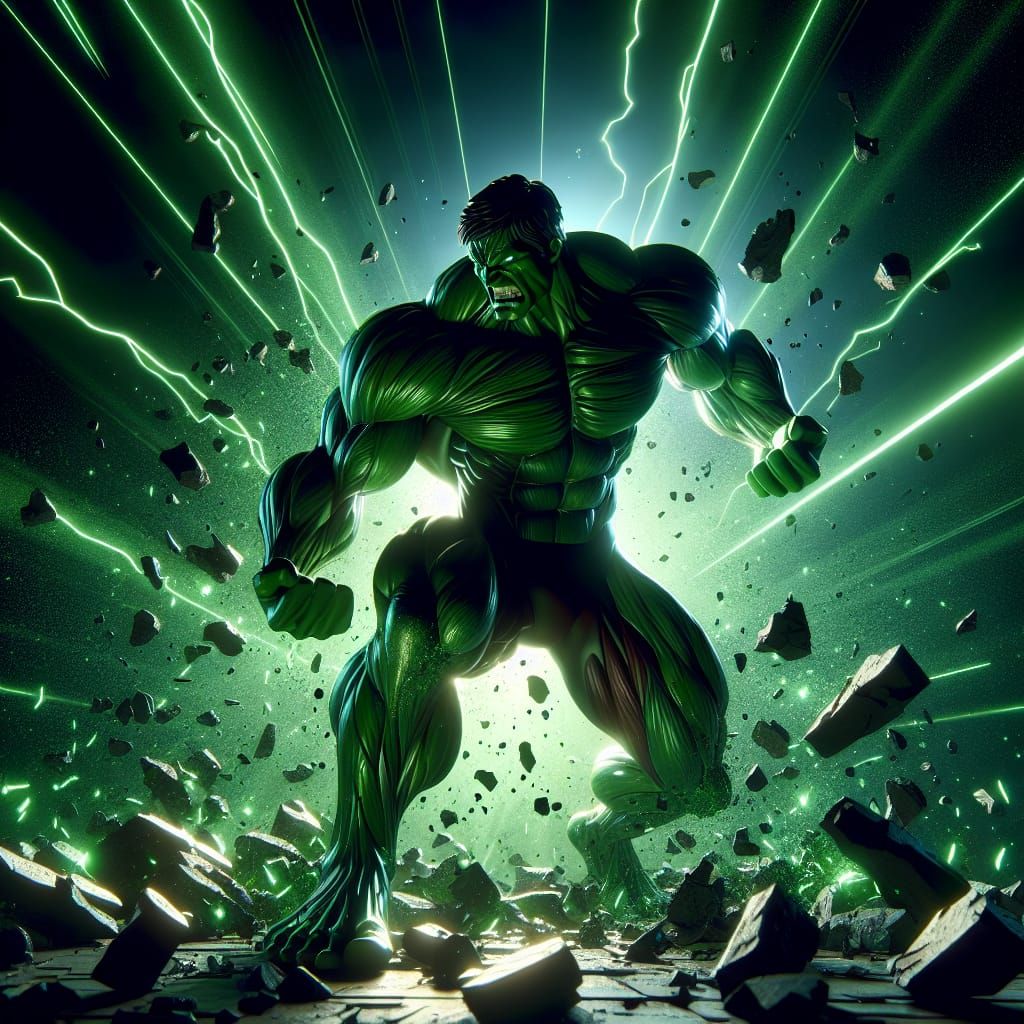 Green Rage: Muscular Hulk in Comic Book Style