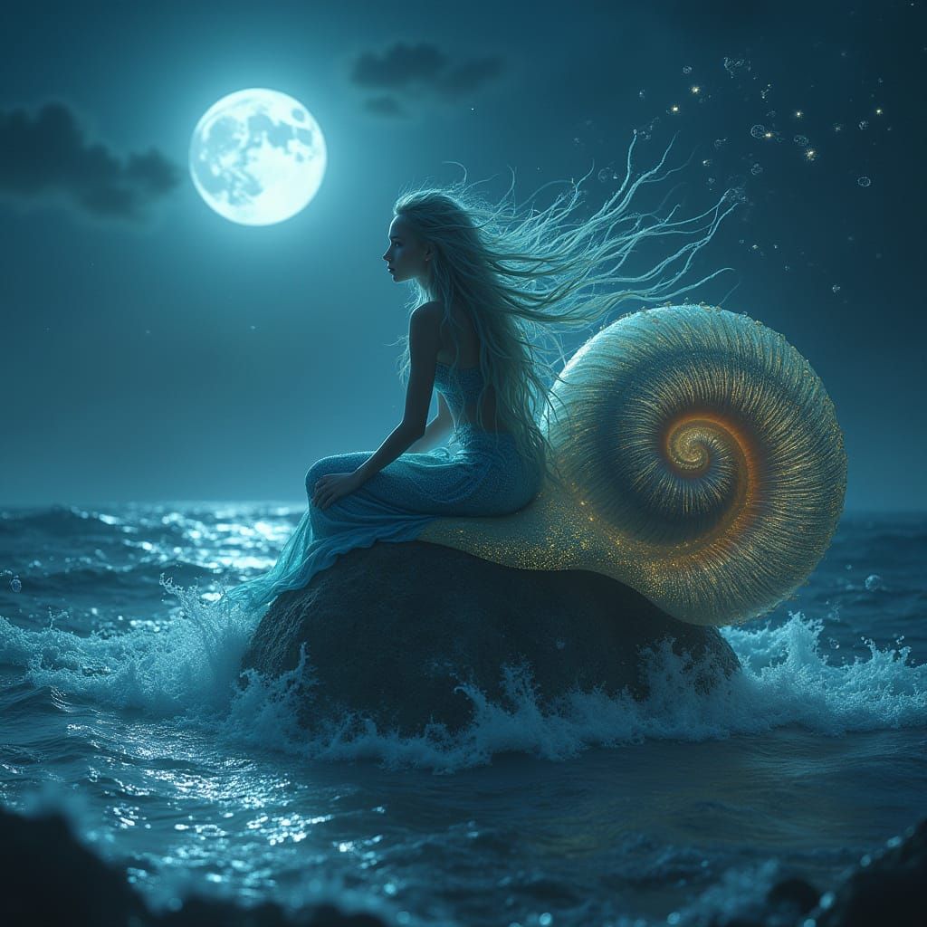 Mystical Sea Siren in Glowing Ocean