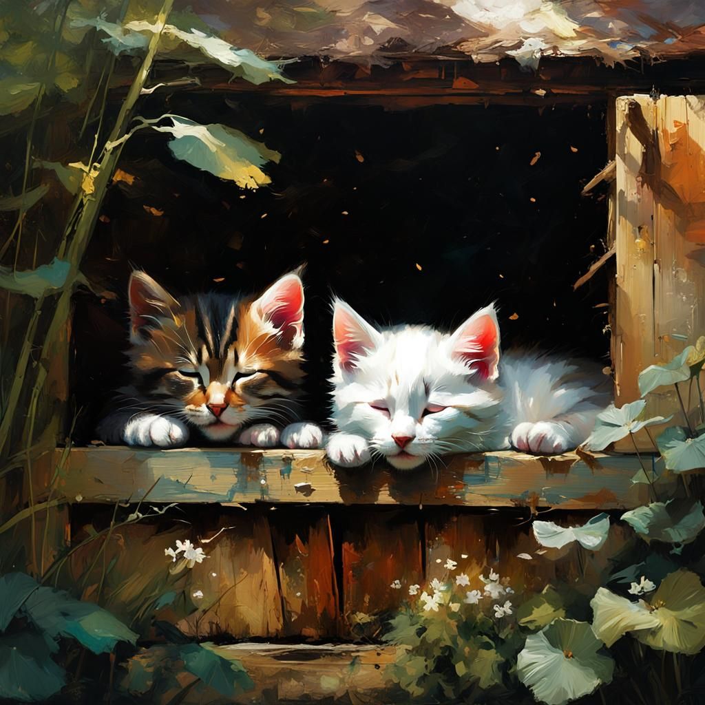 Sleeping Kittens Portrait: Fine Art Style