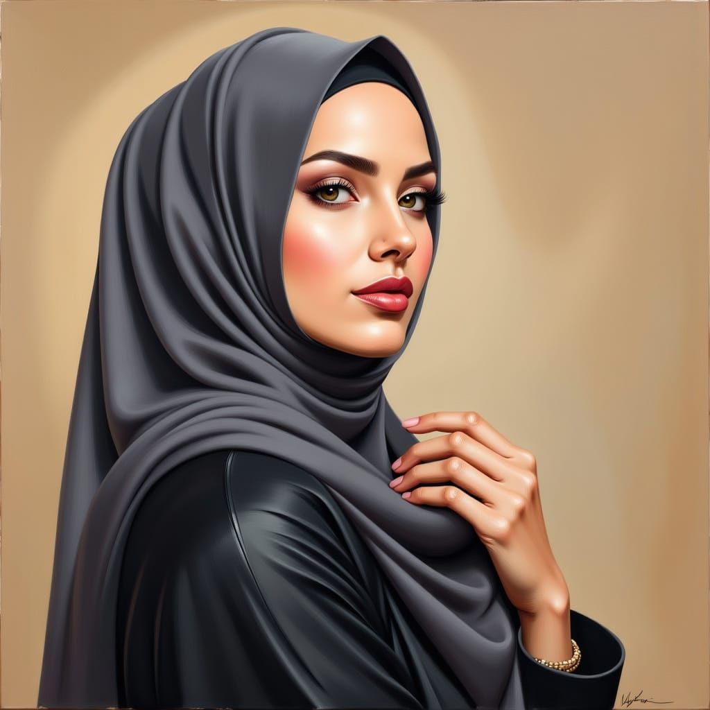 Modern Oil Painting of Woman in Hijab