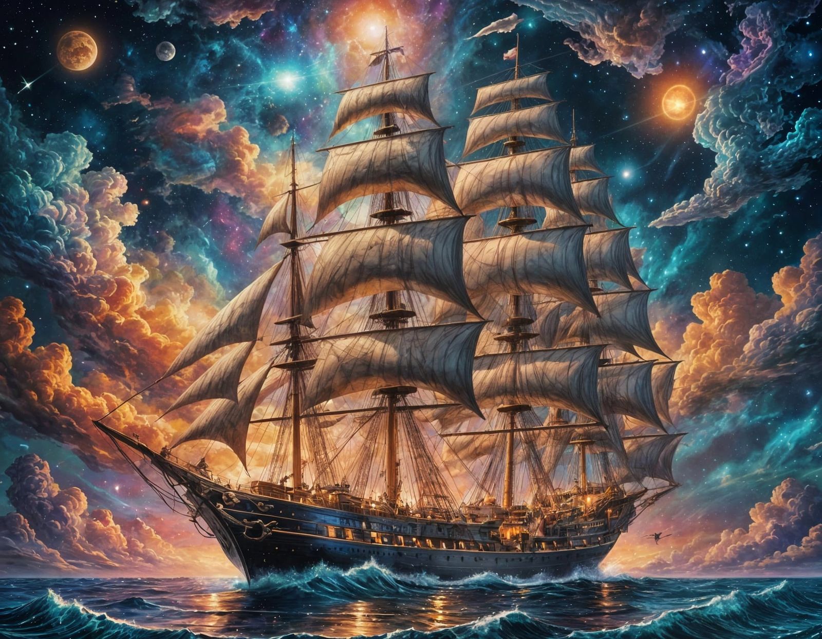 Clipper Ship Sails Under Astral Sky
