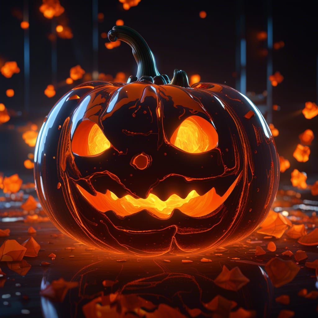 Luminous Psychedelic Glass Pumpkin in Surreal Style