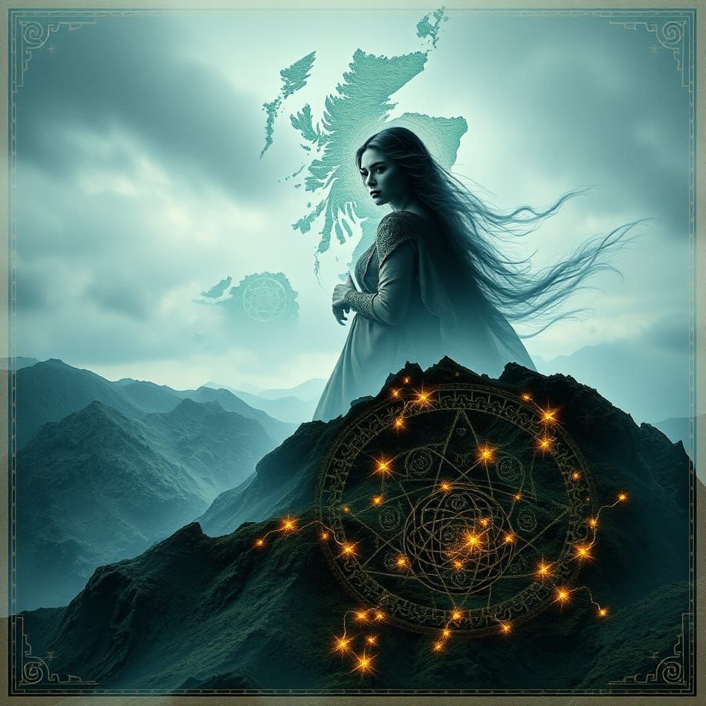 Morrigan Double Exposure in Arthur Rackham Style