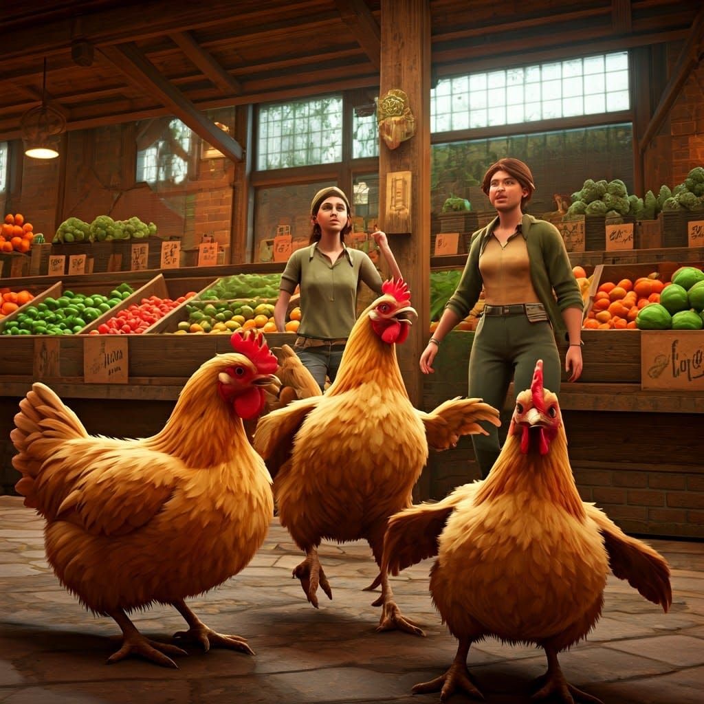 Flock of Feisty Chickens Descend Upon a Trendy Farmers Marke...