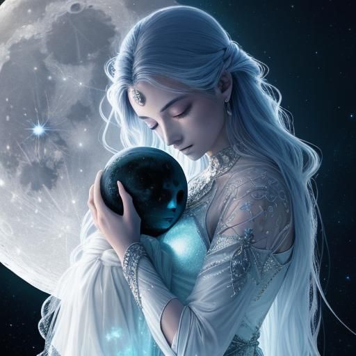 Mystical Moon Goddess in Fantasy Landscape
