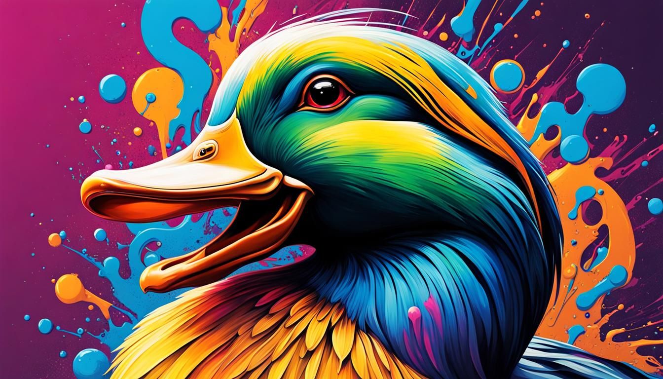 Mechanical Duck in Graffiti Splash Art Style