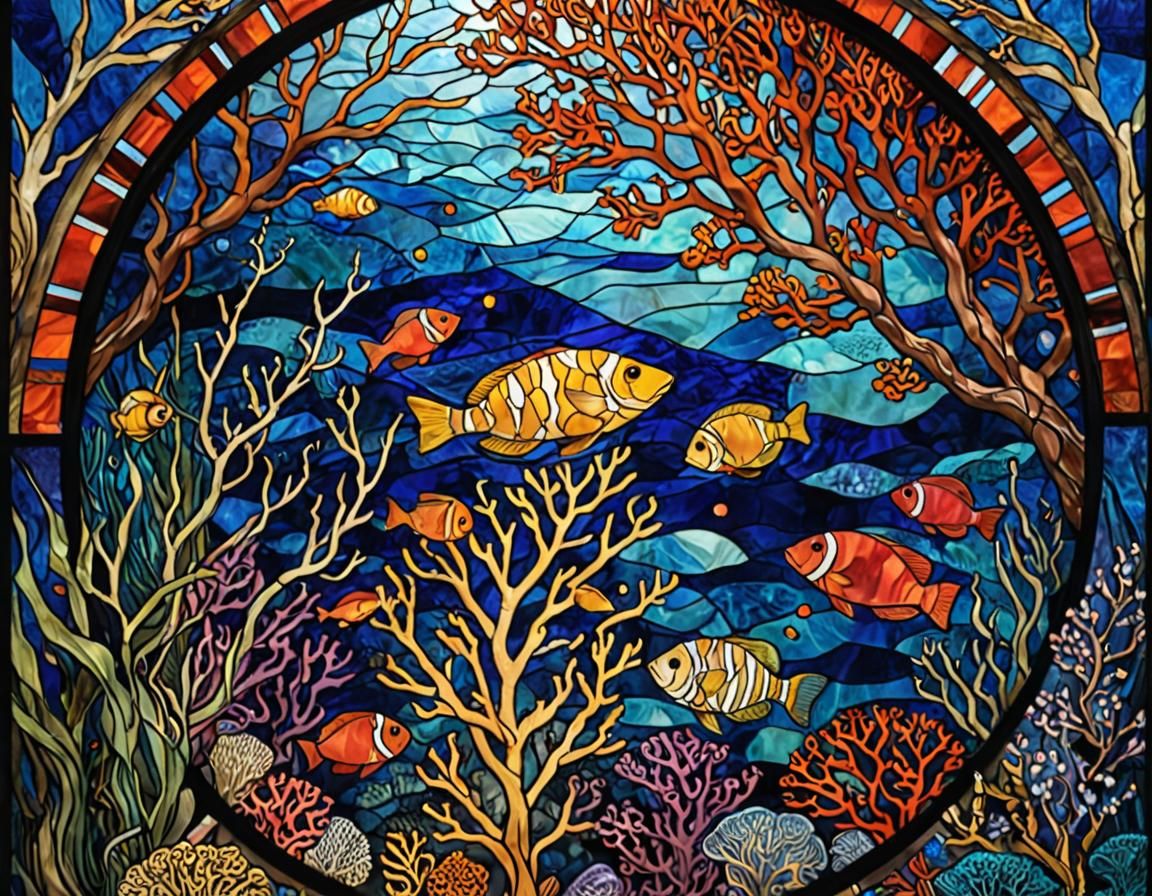 A coral reef stained glass window