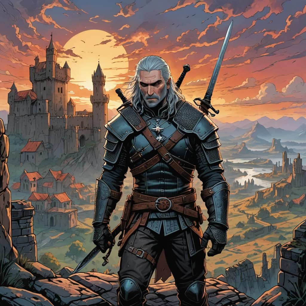 Heroic Warrior in Hyrulean Sunset, Comic Book Art