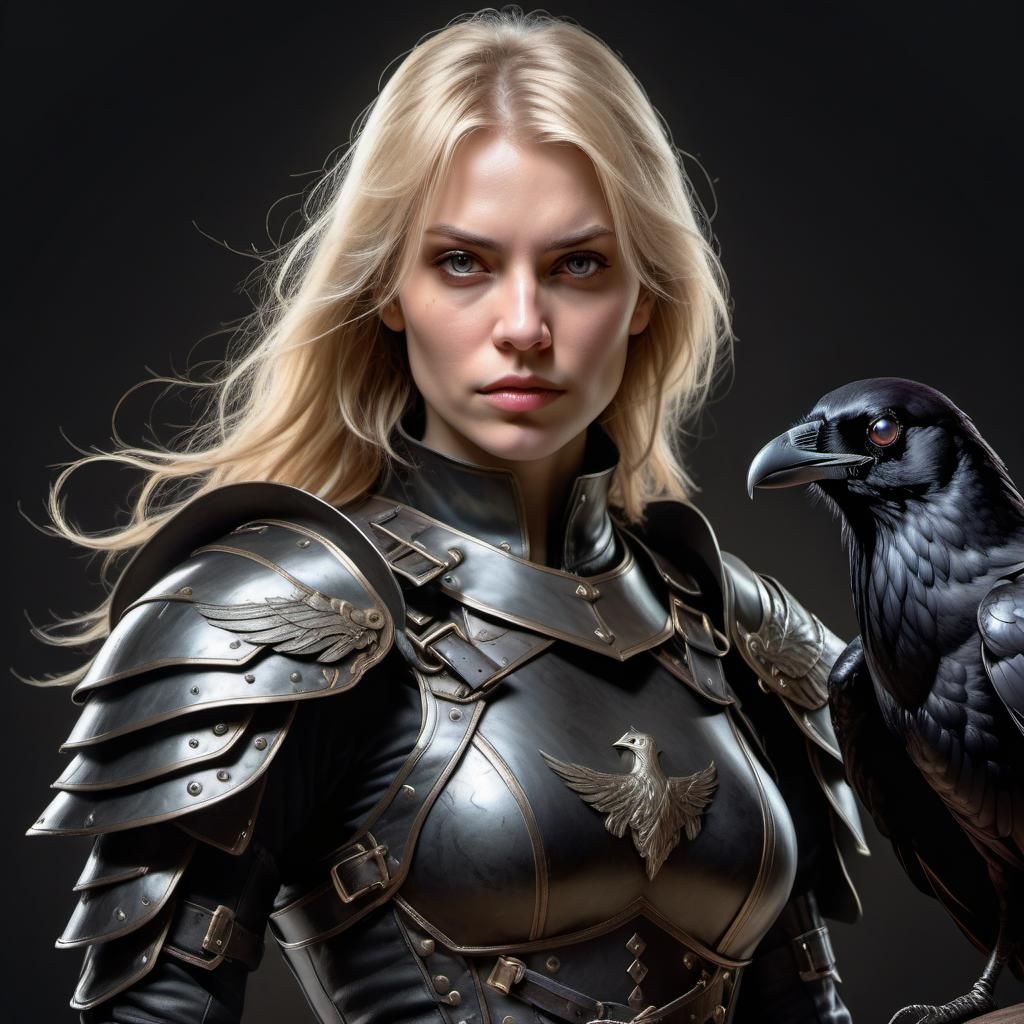 Female Thief with Raven Etching, Hyperdetailed Portrait