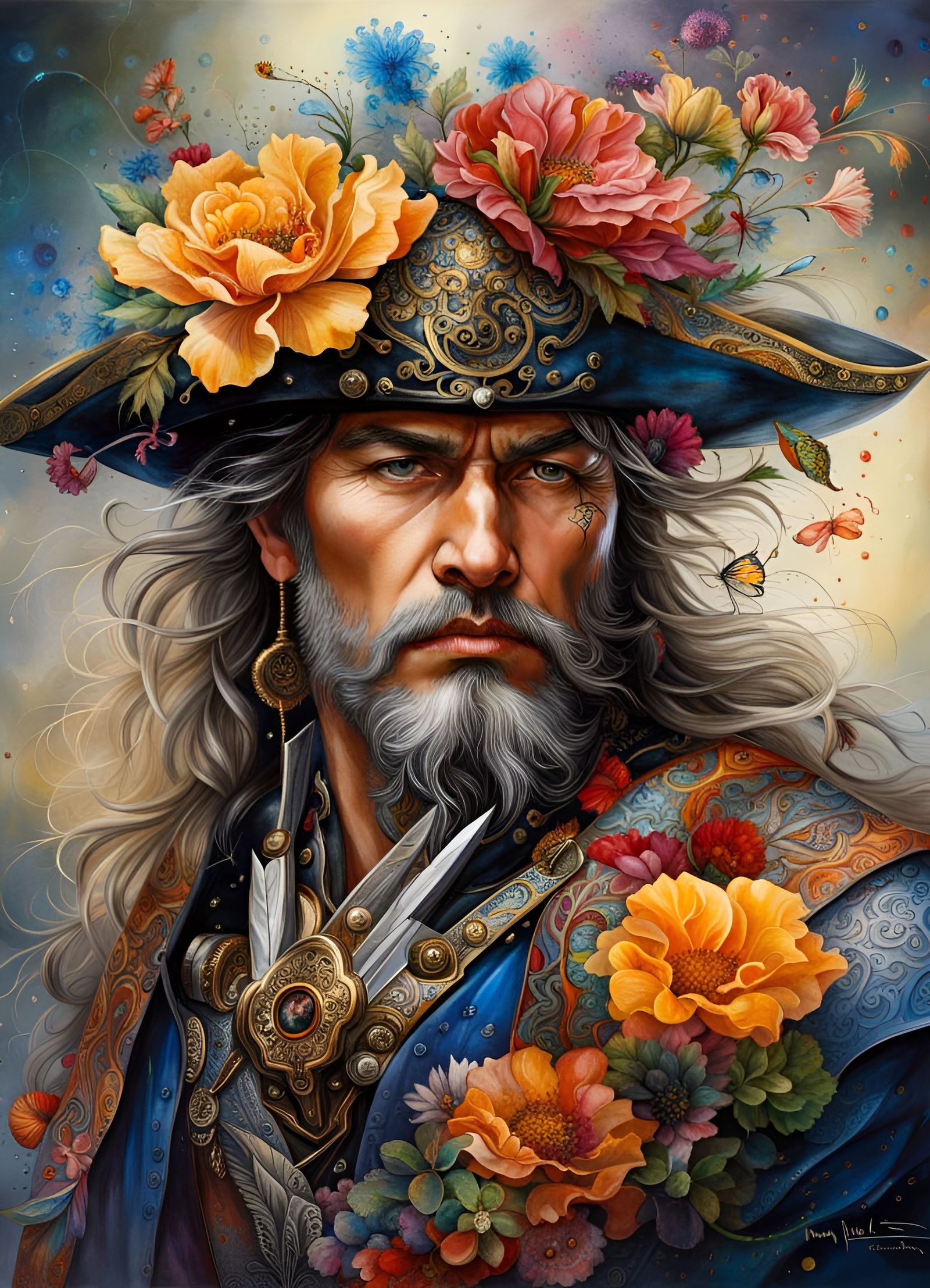 Norse Pirate Ninja God Man with Flowers