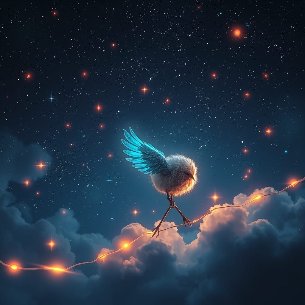 A Delicate Bird Emerges from Celestial Strings
