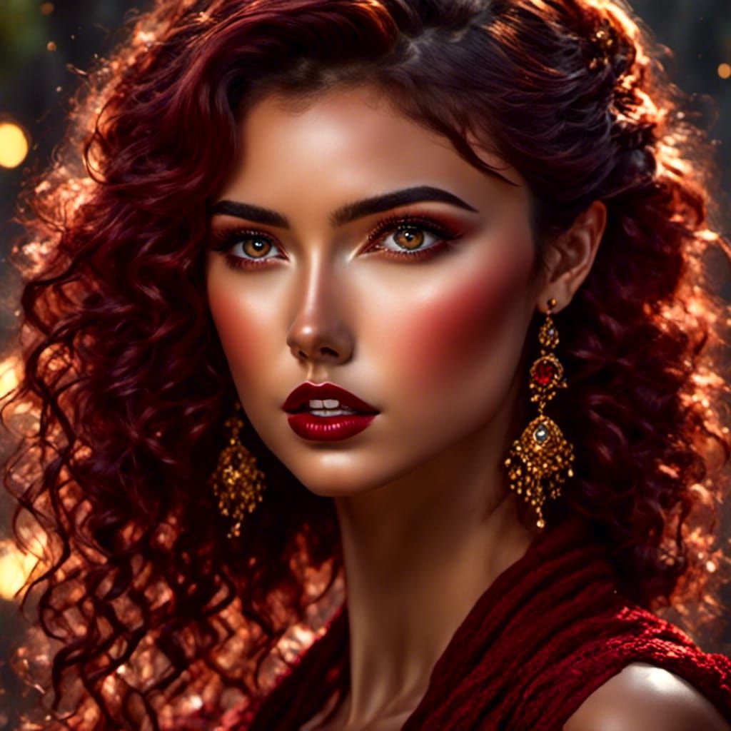 Teen Girl in Red Gown: Digital Portrait
