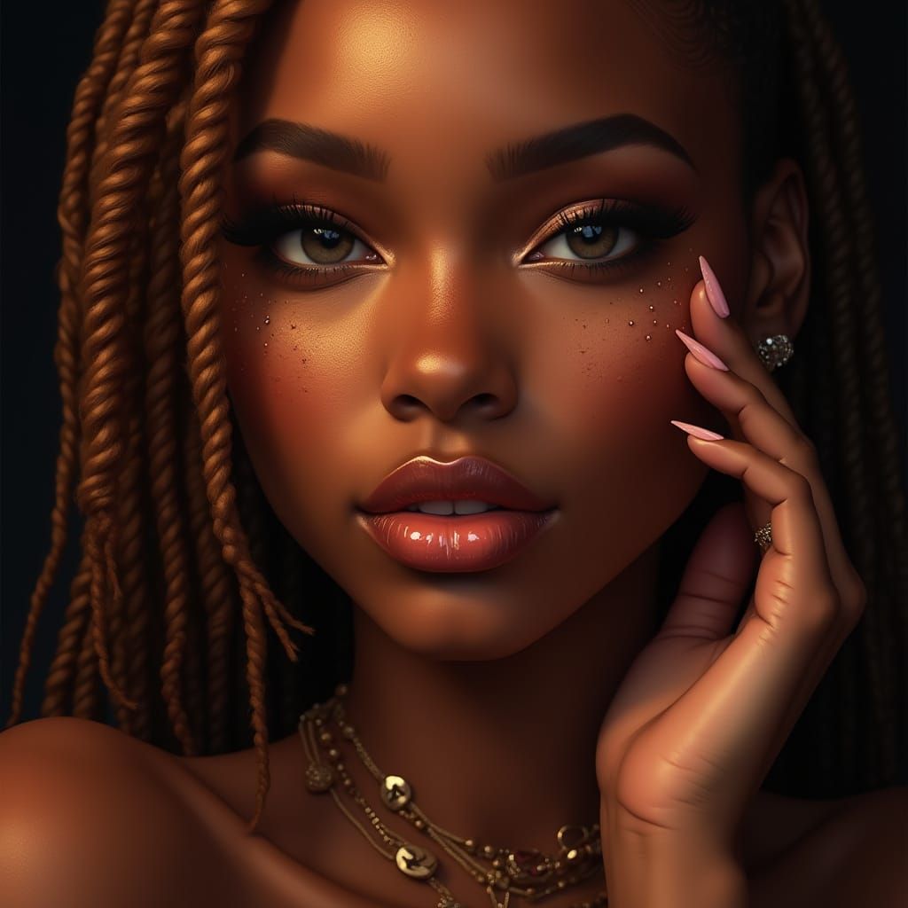 Radiant Woman with Ginger Locs and Smoky Eyes