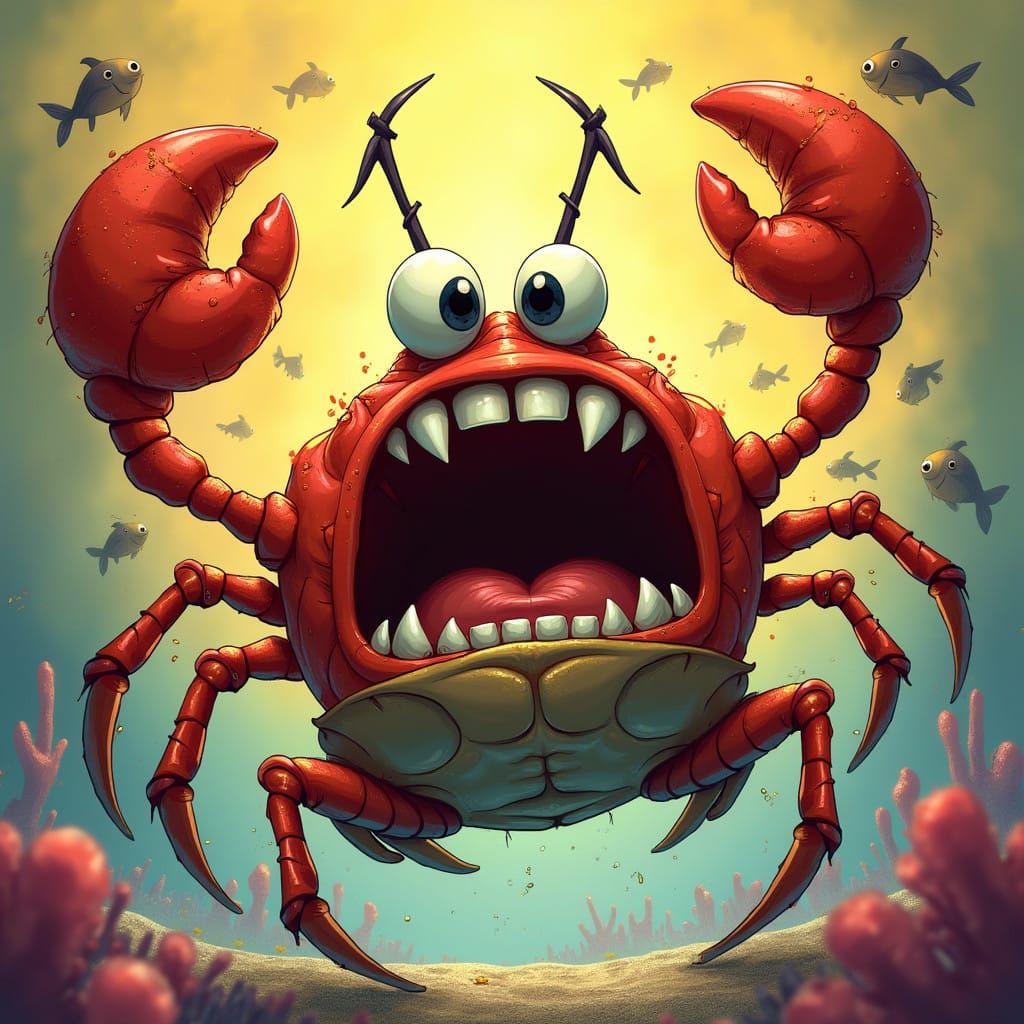 Hyperrealistic Portrait of a Frantic Mr. Krabs
