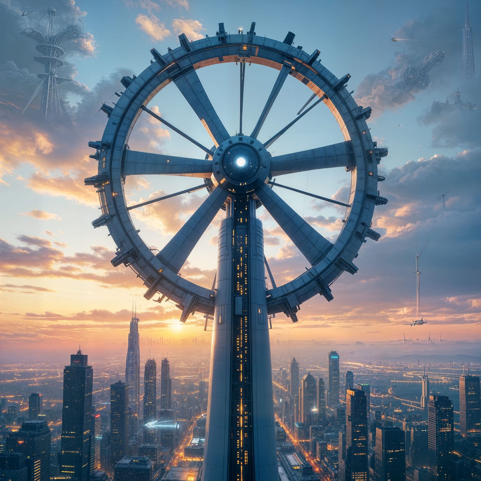 Futuristic Wind Turbine Towers Over City: Cinematic Concept ...
