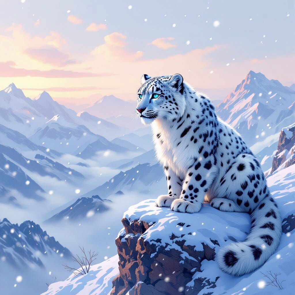 Snow Leopard in Art Nouveau Digital Painting
