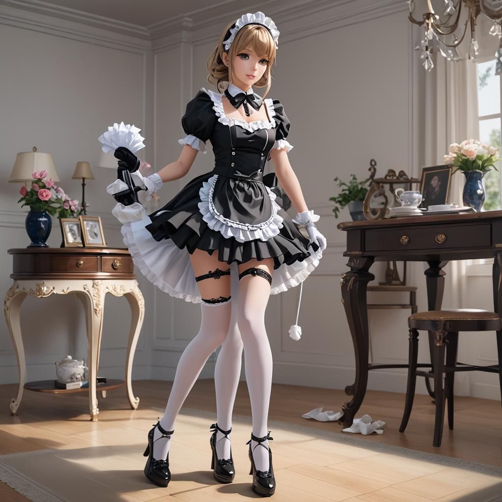 French Maid Outfit in 3D Anime Style