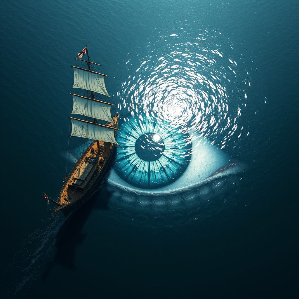 Sailing Ship Watched by Giant Eye