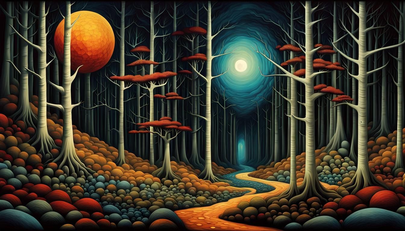 Surreal Desolate Landscape with Strange Creatures