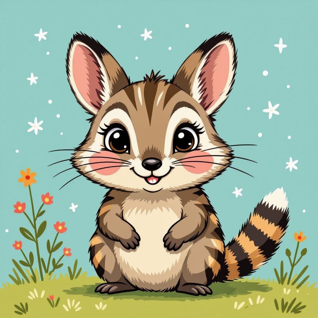 Child's Drawing of a Striped Numbat with Big Eyes