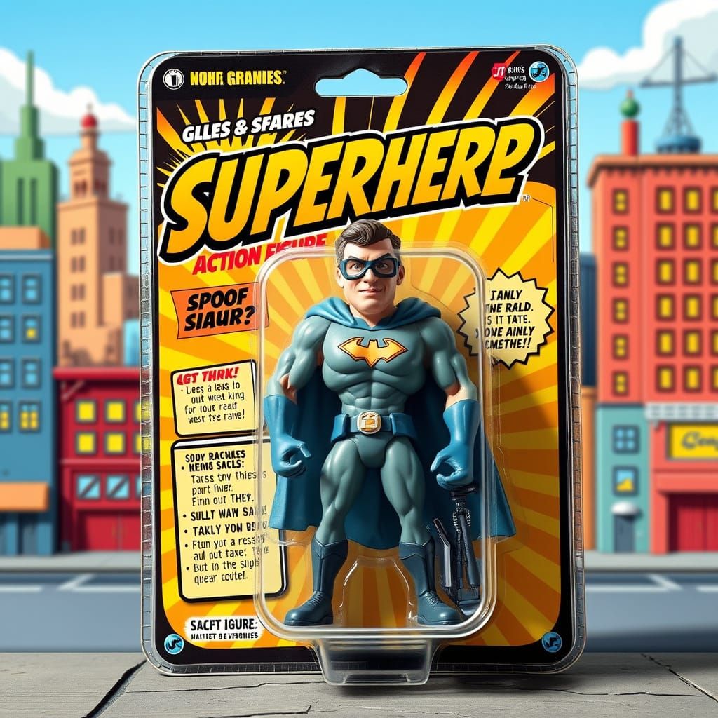 Ridiculous Superhero Figure in a Colorful Blister Pack
