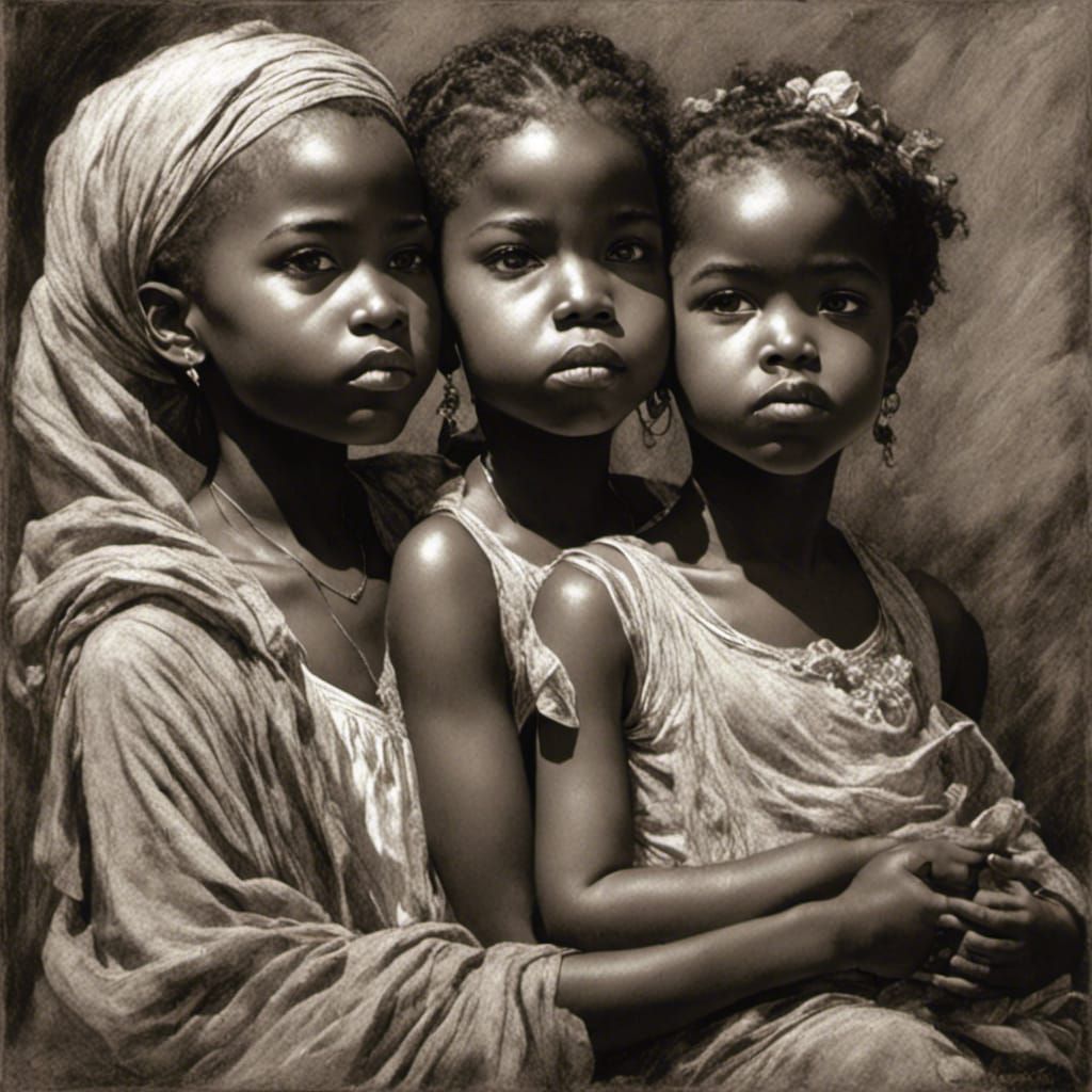 Young Black Woman Portrait in Chalk Art Style