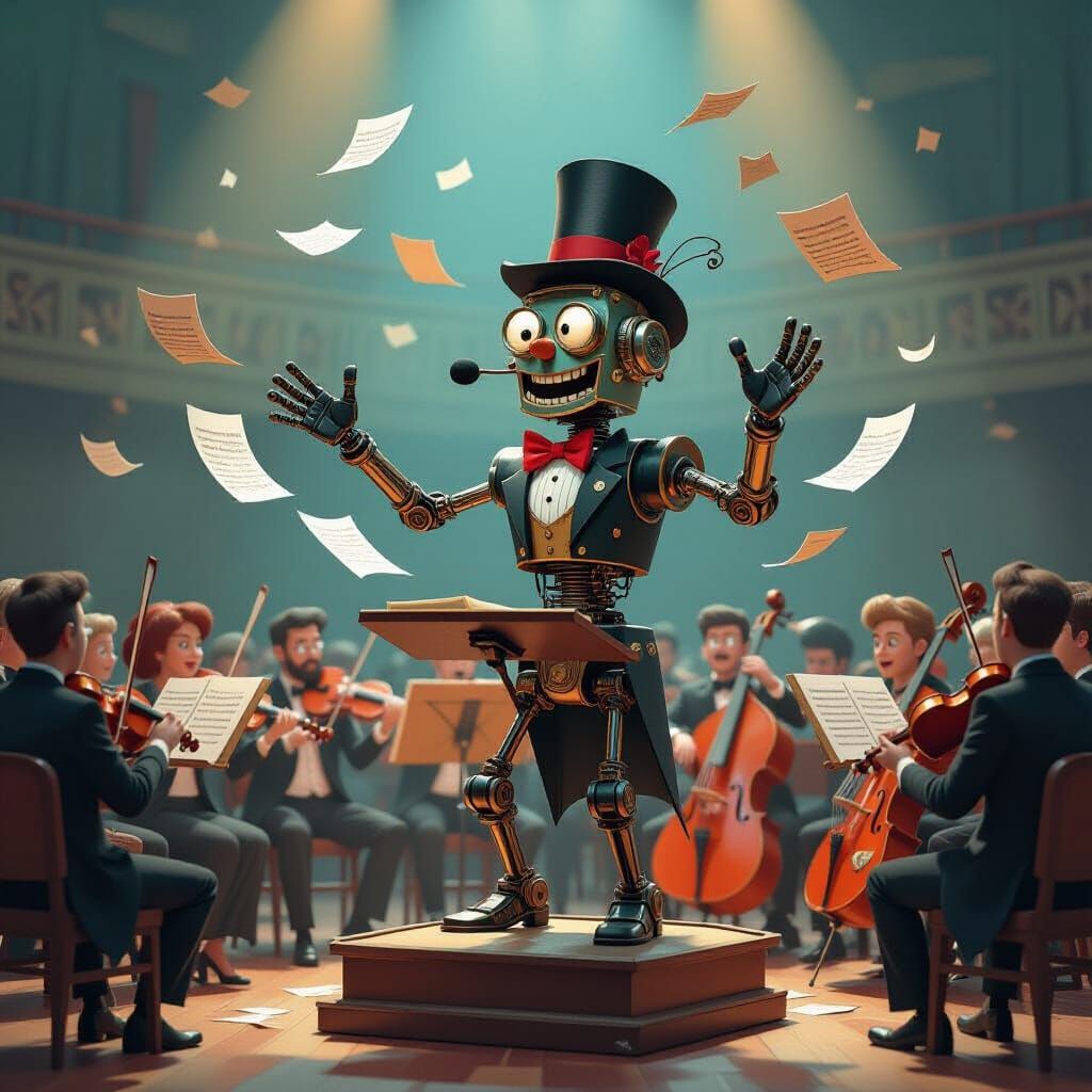 Steampunk Conductor's Chaotic Orchestra Performance