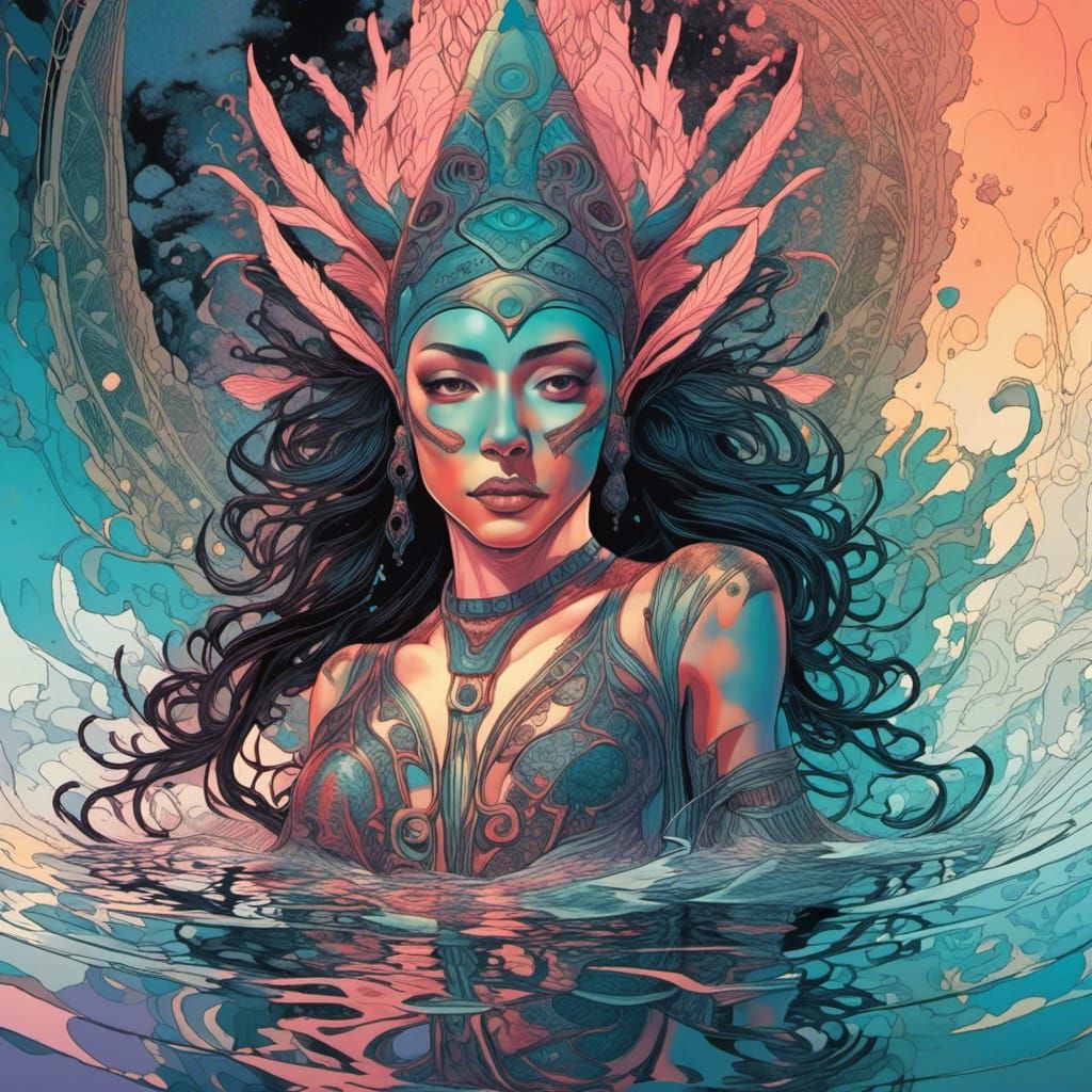 Goddesses Meet in Scandinavian River: Double Exposure Art