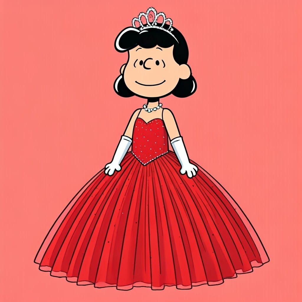 Lucy Van Pelt in a Bright Red Quinceanera Gown