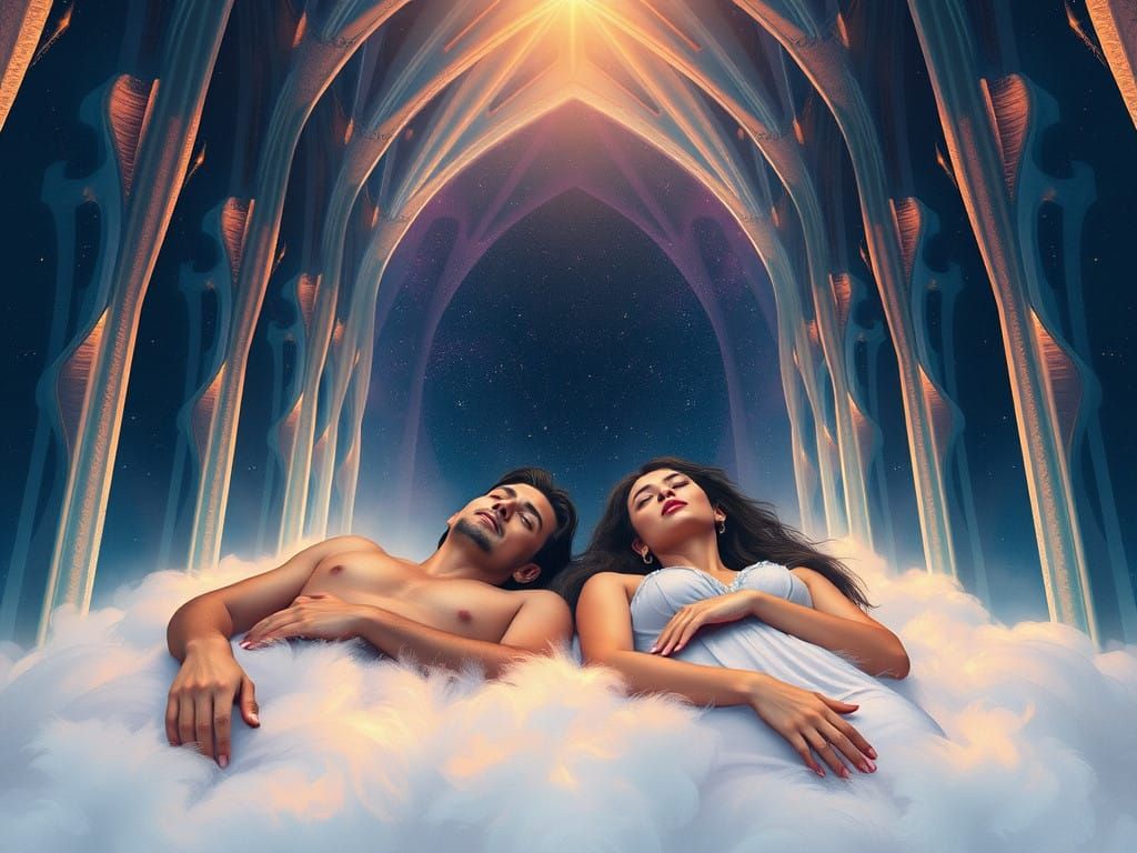 Dreamlike Couple Surrounded by Cosmic Glow