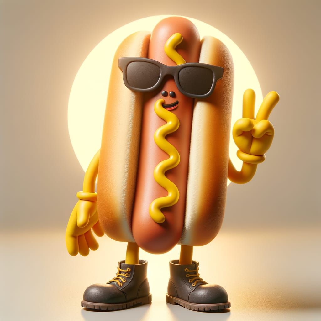 Smiling Hot Dog Character in 3D Clay Animation Style